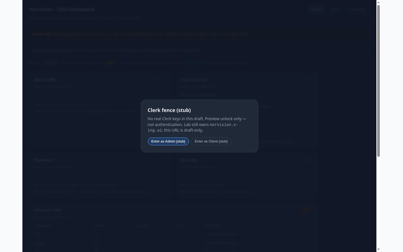 Client portal empty state — cards wait for live feeds